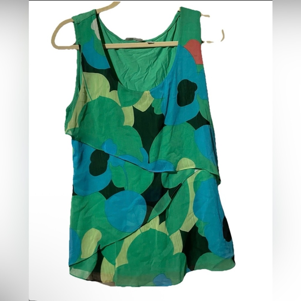 New York & Company Green and Blue Layered Floral Tank Top